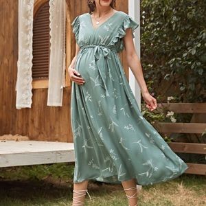 SHEIN Green Floral Midi Dress